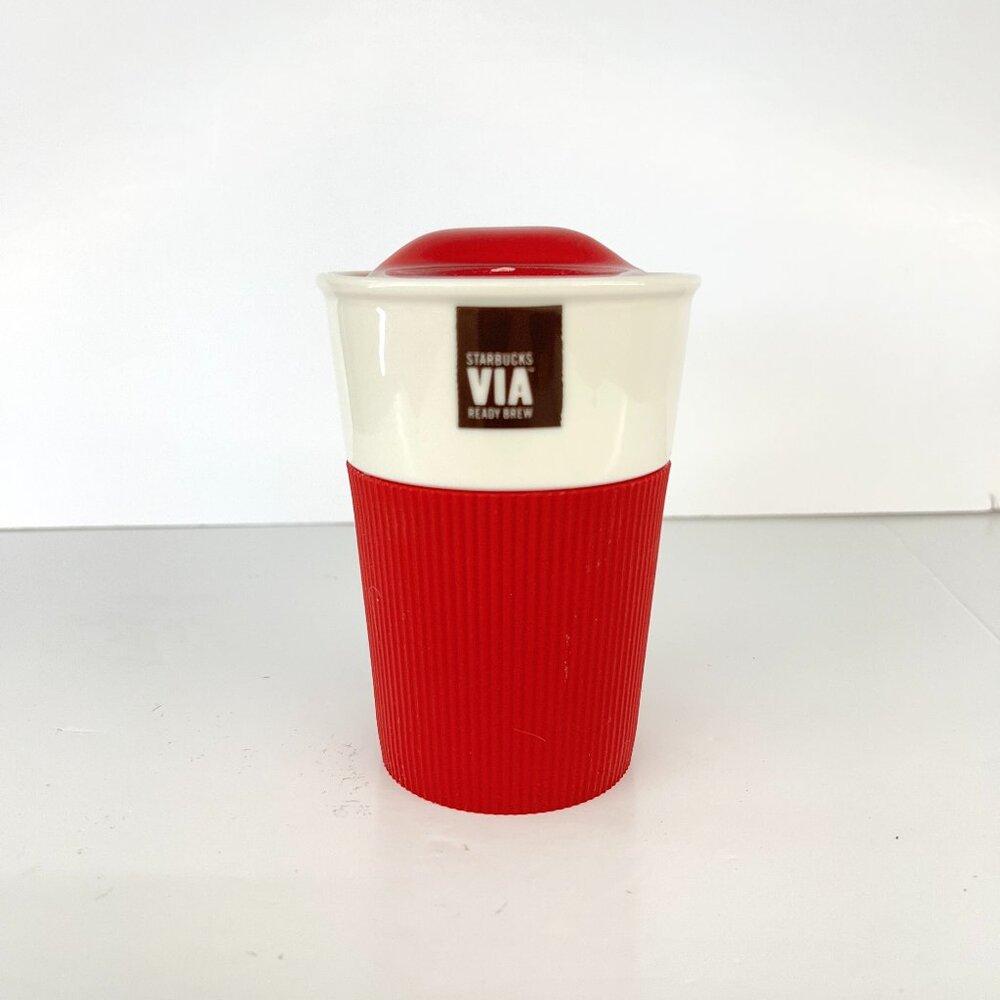 Starbucks Via‎ Ready Brew Red White 237mL/8oz Ceramic To Go Tumbler Coffee Tea